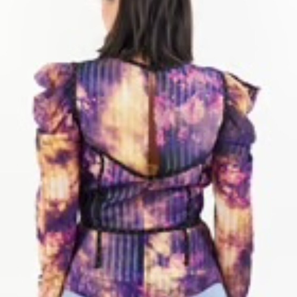 Karen Millen Tie Dyed Studed Woven Top Sz 12 - Picture 3 of 3